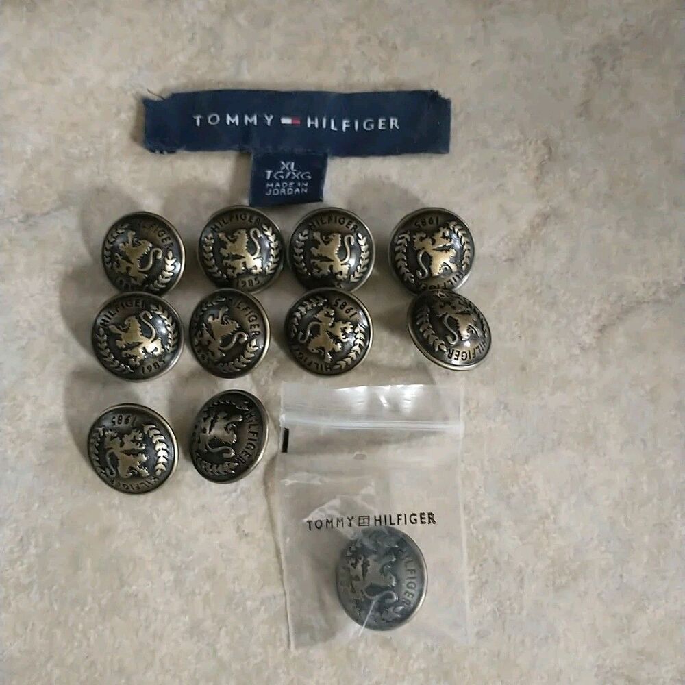 Tommy Hilfiger 1985 Replacement Buttons Shank Antique Gold Lion Emblem Metal